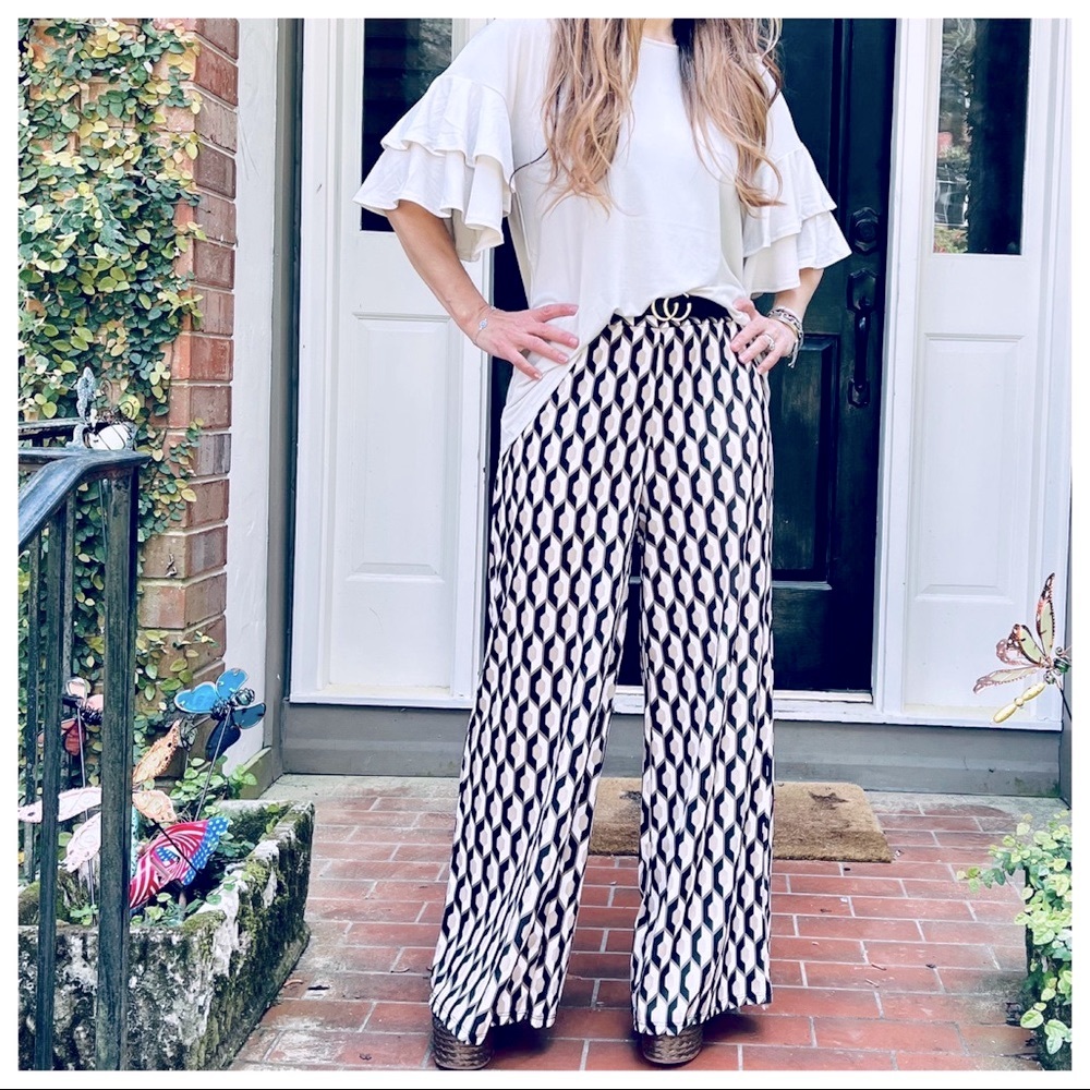 Made in Italy Retro Chic Print wide Leg Pants - Picture 4 of 10